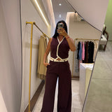 Pantalon large fluide taille haute Bordeaux