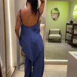 Top asymétrique dos nu satin Bleu électrique