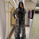 Kimono long à carreaux oversize marron & beu