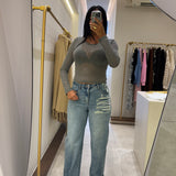 Top manches longues transparent avec strass Gris anthracite