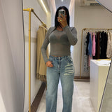 Jean droit destroy taille mi haute