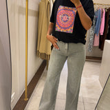 Jean taille haute avec strass