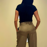 Pantalon à double ceinture taupe