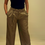 Pantalon à double ceinture taupe